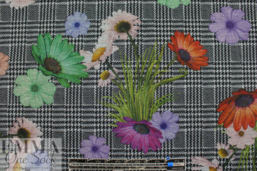 houndstooth check and flowers ponte print 1.375 yds