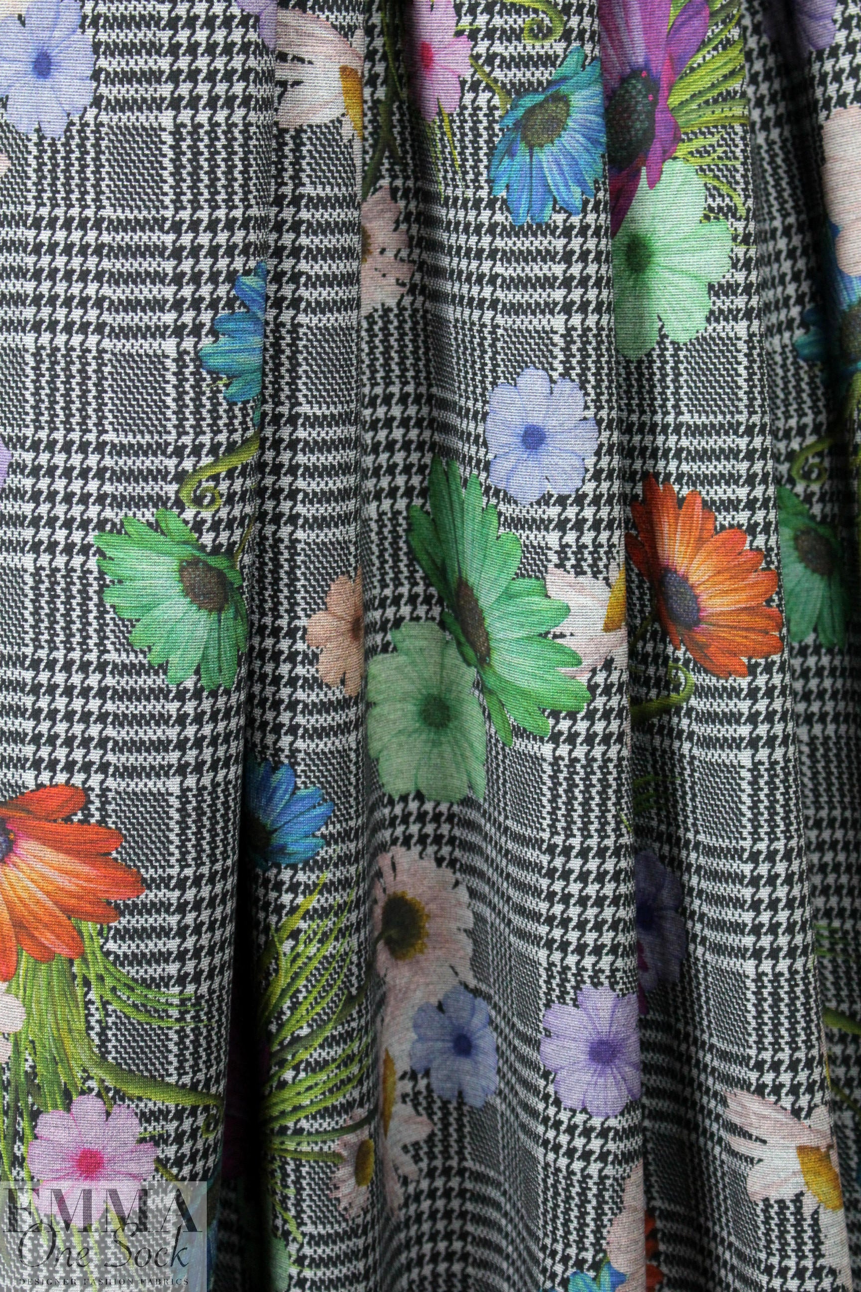 houndstooth check and flowers ponte print