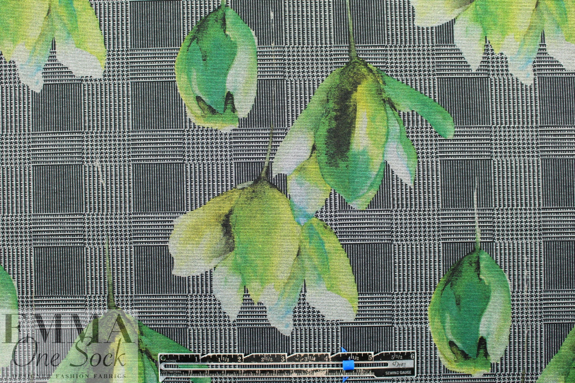 houndstooth check and tulips ponte - greens