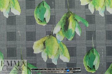 houndstooth check and tulips ponte - greens 2.125 yds