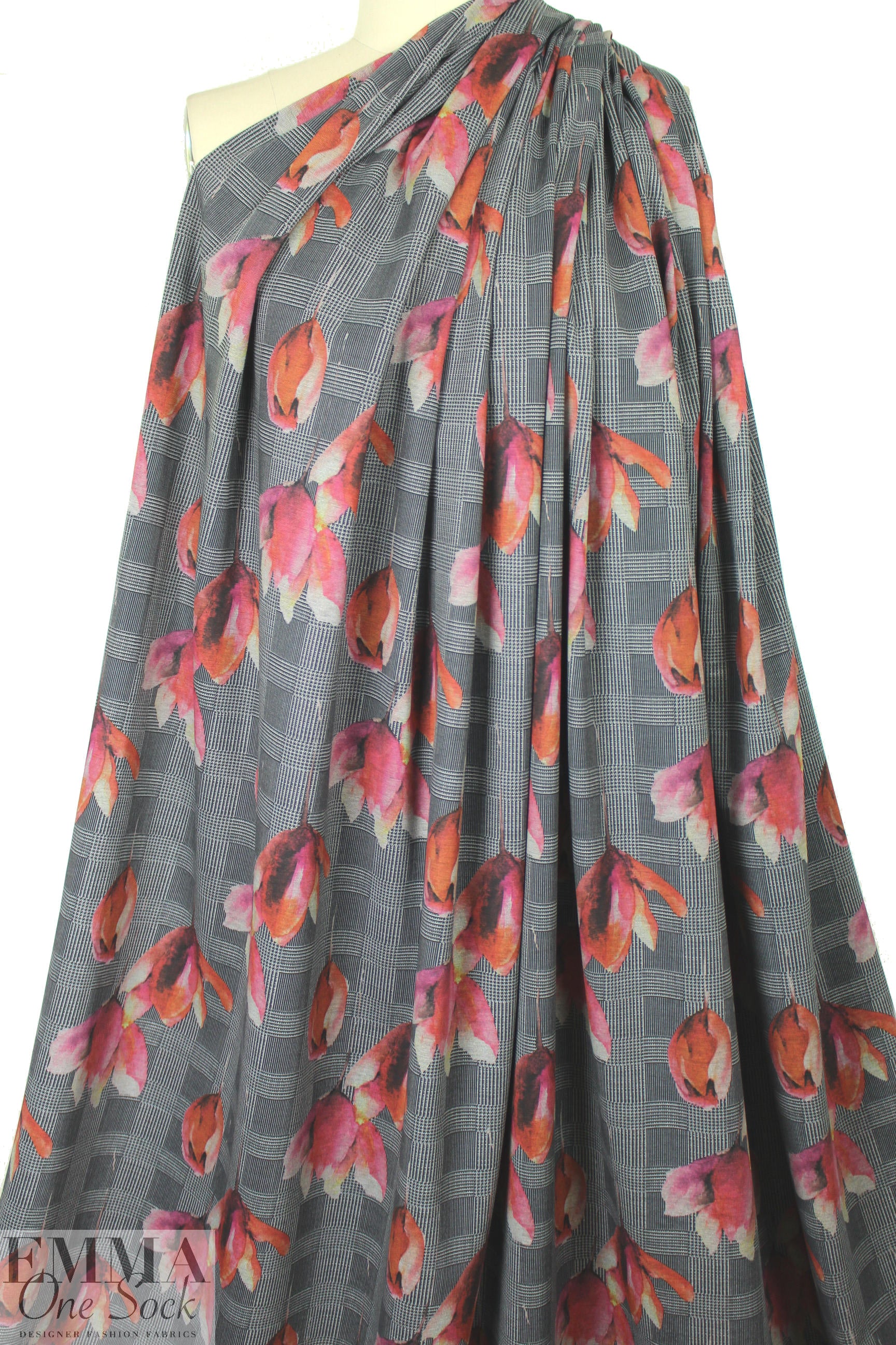 houndstooth check and tulips ponte - rouge