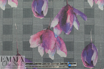 houndstooth check and tulips ponte - fuchsia .875 yds