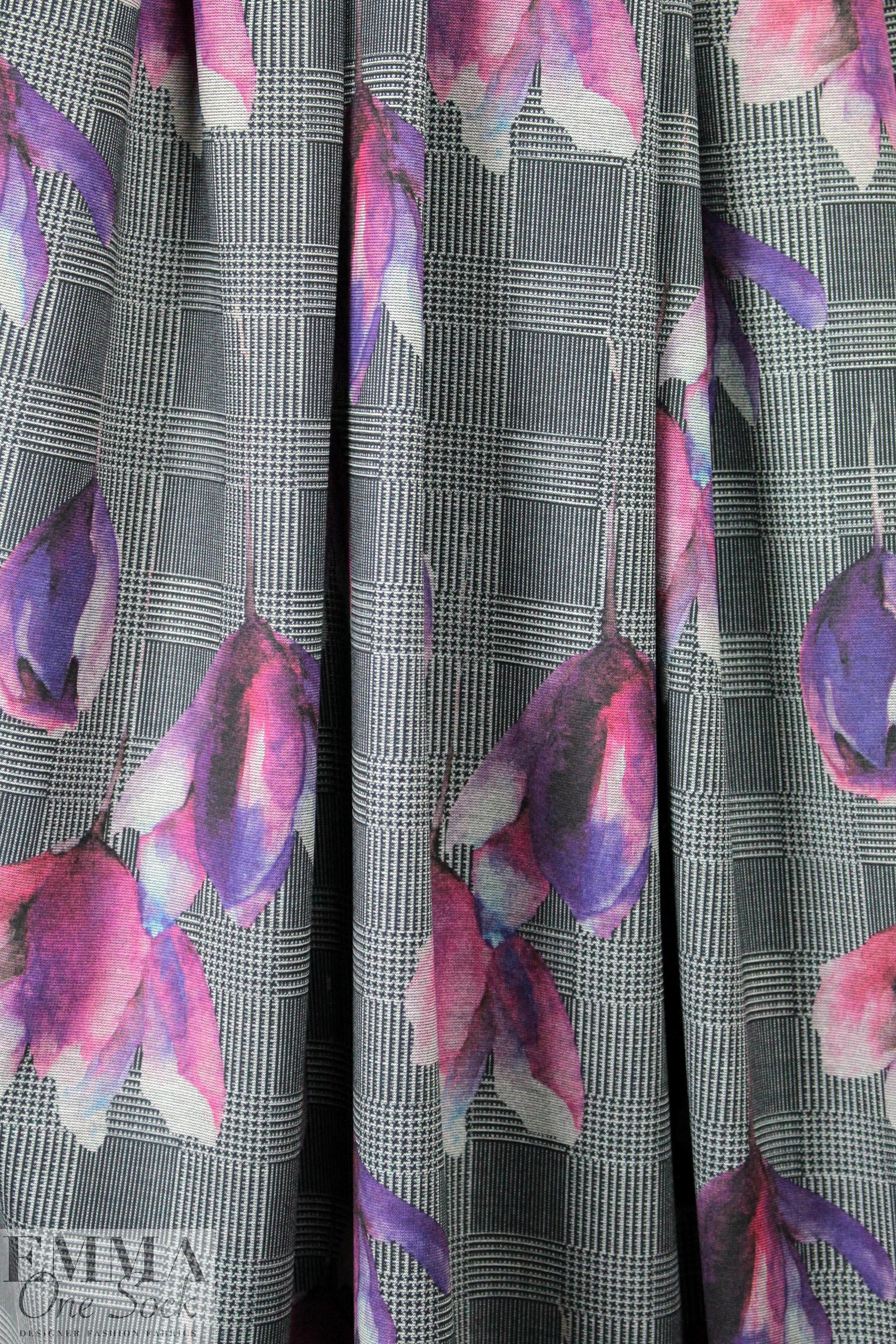 houndstooth check and tulips ponte - fuchsia
