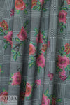 blossoms on glen plaid ponte - rose/gray 1.625 yd