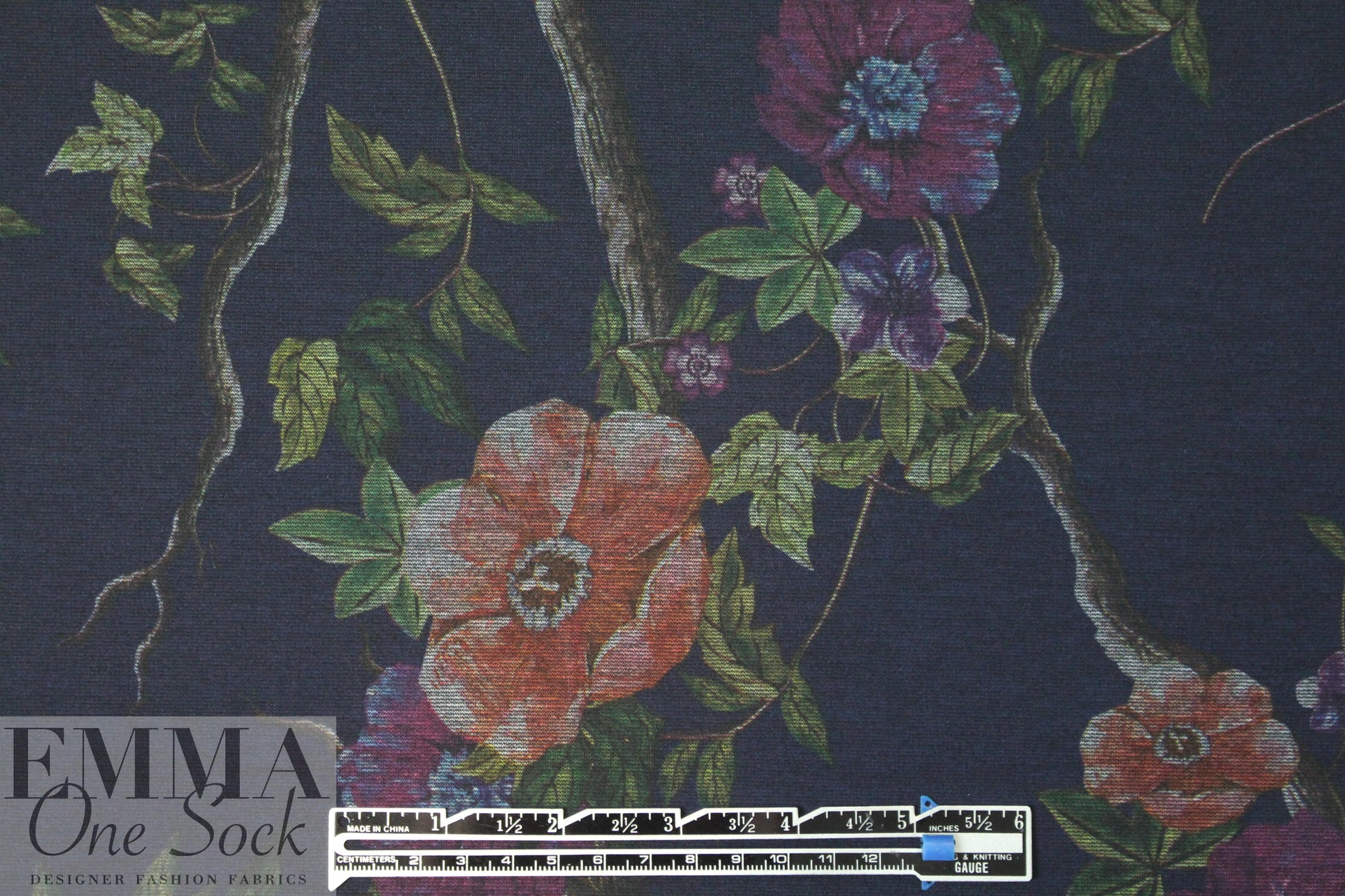 nocturnal blossoms ponte - navy/wine