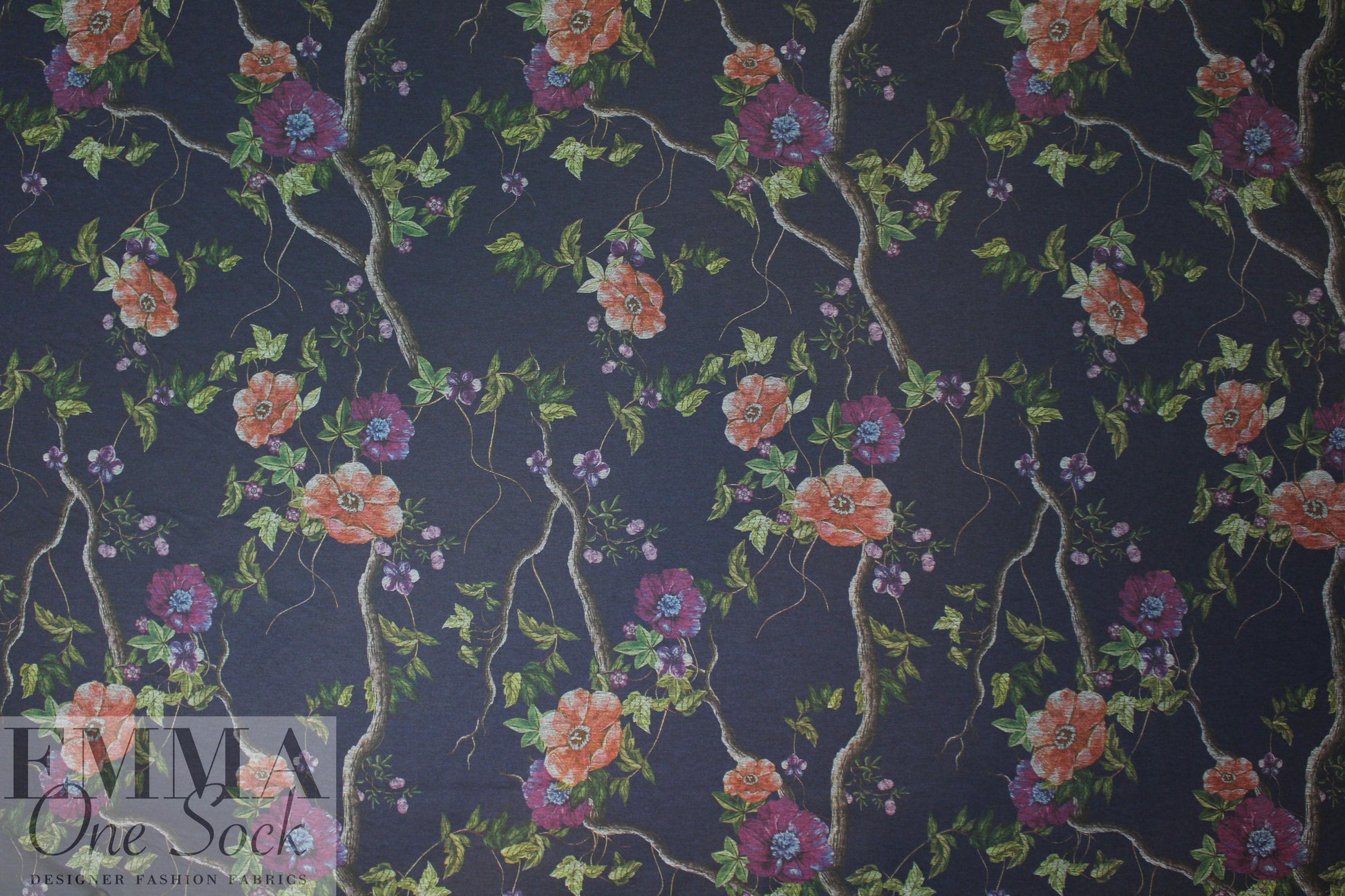 nocturnal blossoms ponte - navy/wine