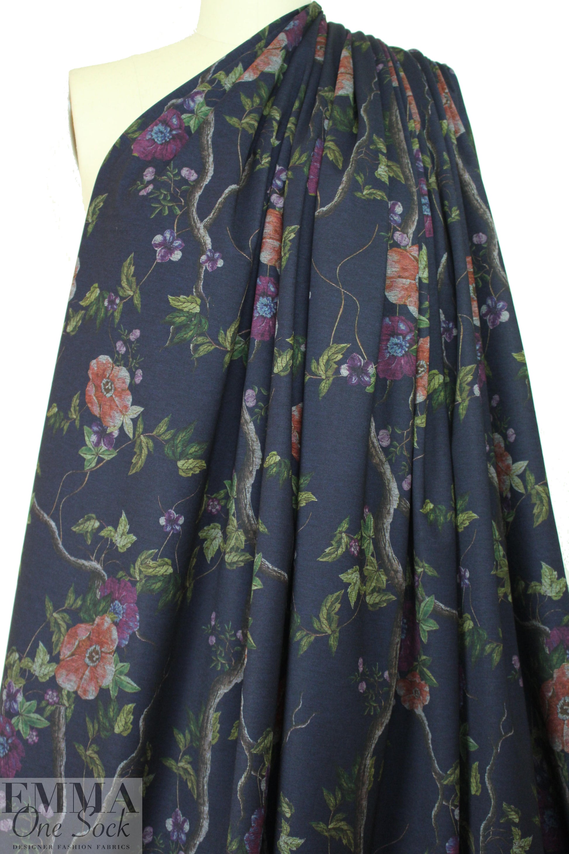 nocturnal blossoms ponte - navy/wine