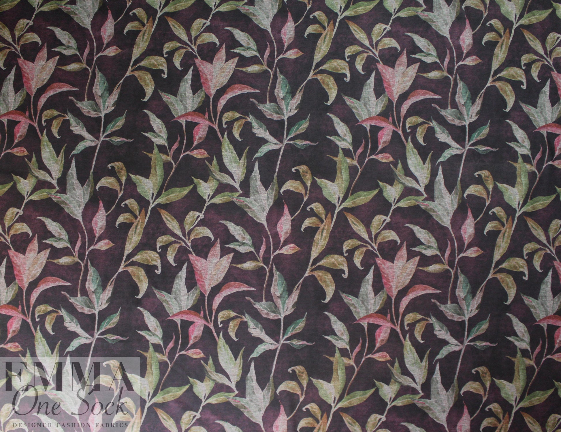 leafy nocturne ponte - eggplant/fern .75 yds