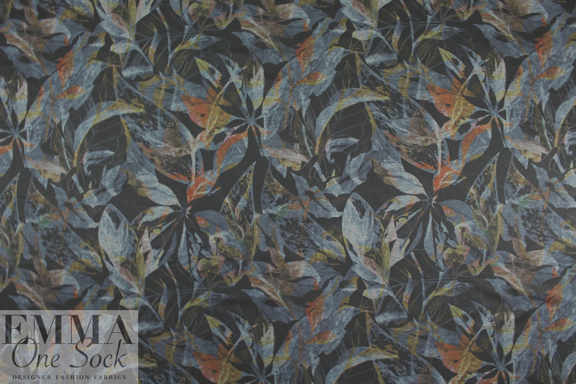 watercolor floral ponte - nocturnal leaves 1 yard