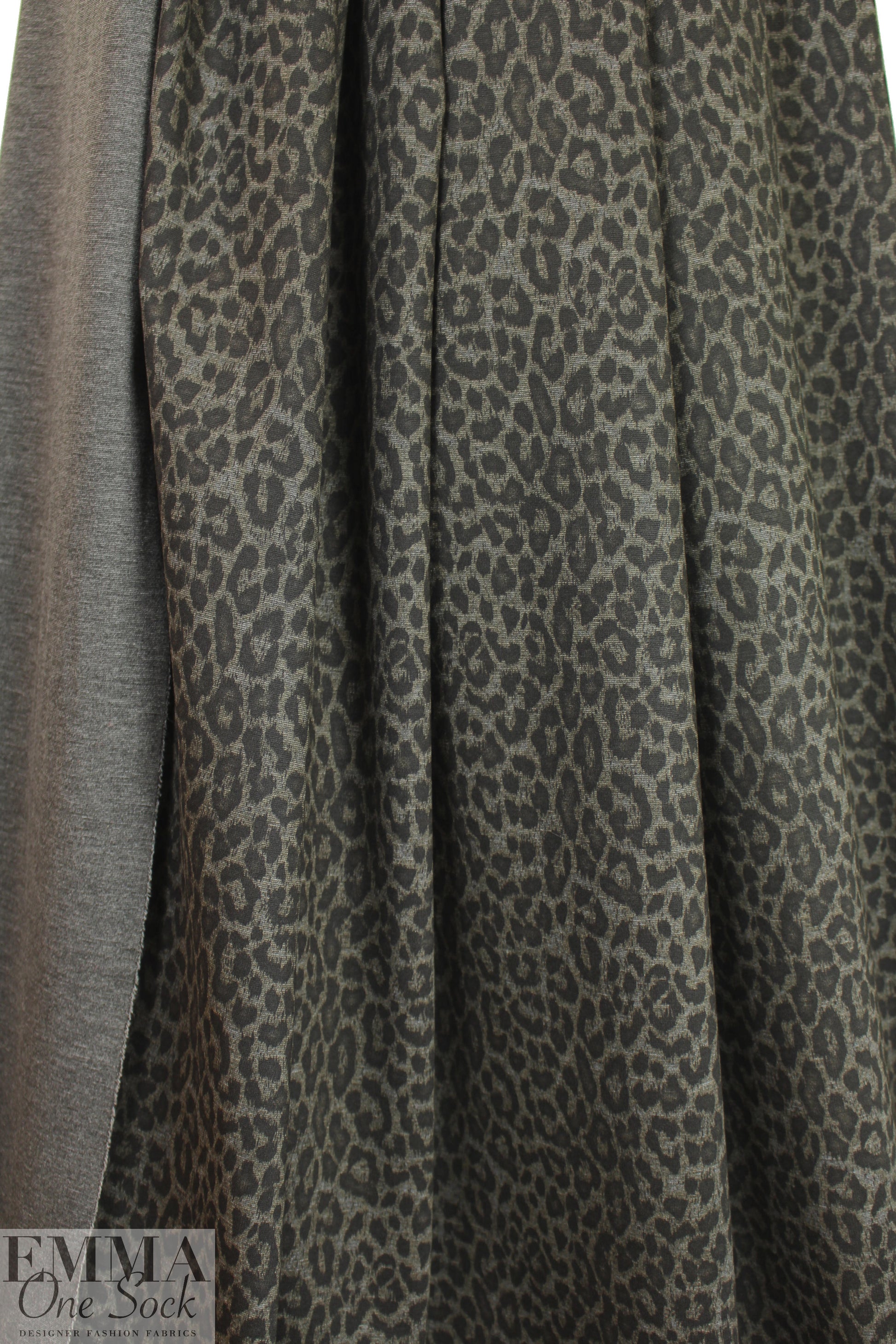 leopard print ponte - taupey gray/charcoal 1.375 yds