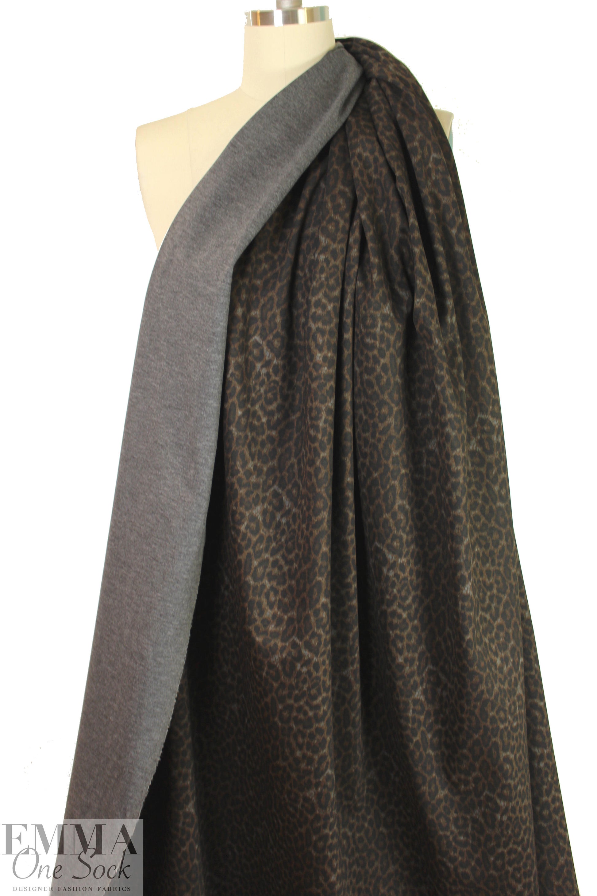 leopard print ponte - nutmeg/charcoal .875 yds