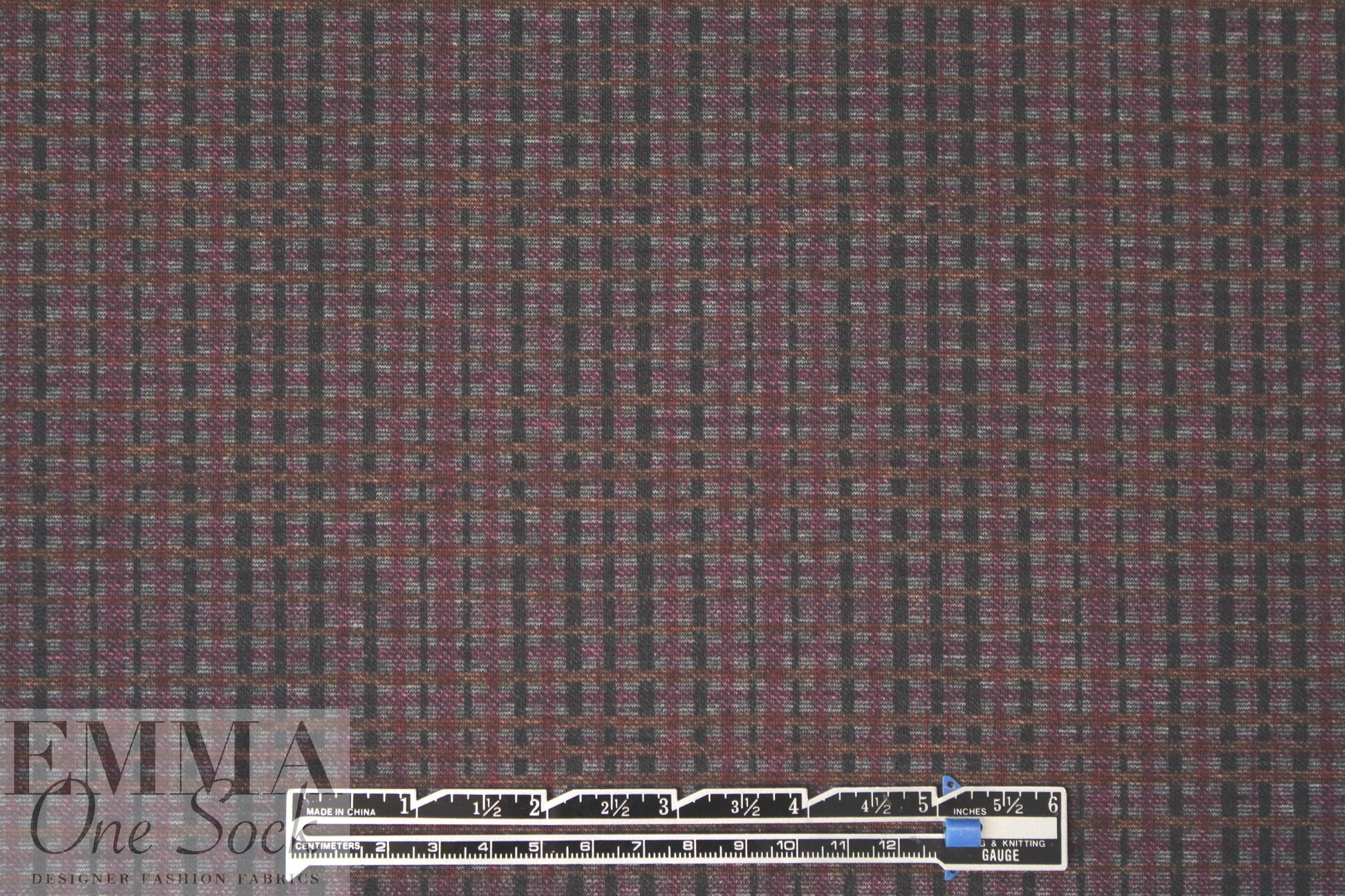 'crossweave' print ponte - wine/rust/charcoal/black 1.125 yds