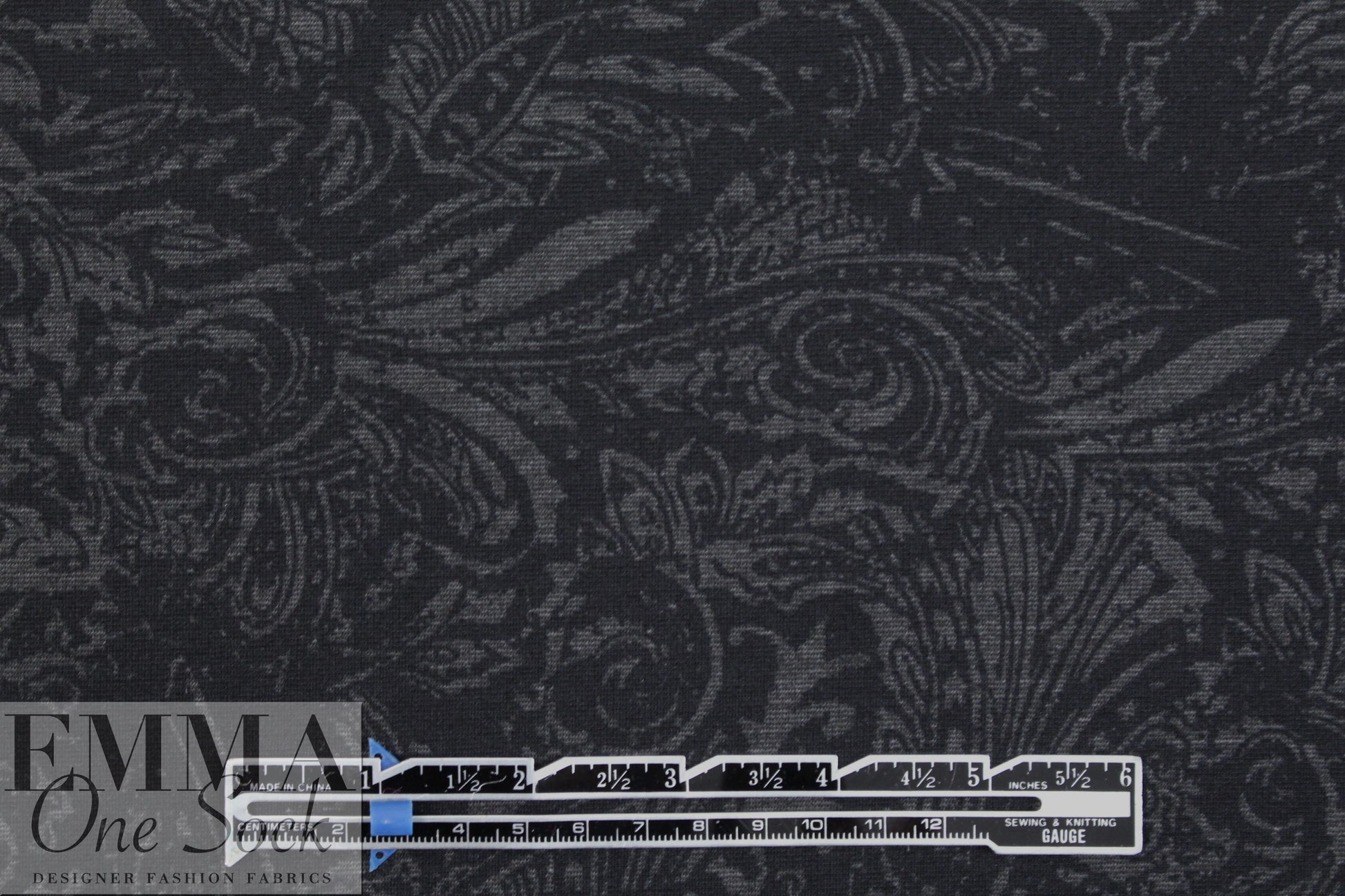 charcoal and black paisley floral 4-way stretch ponte 3 yds