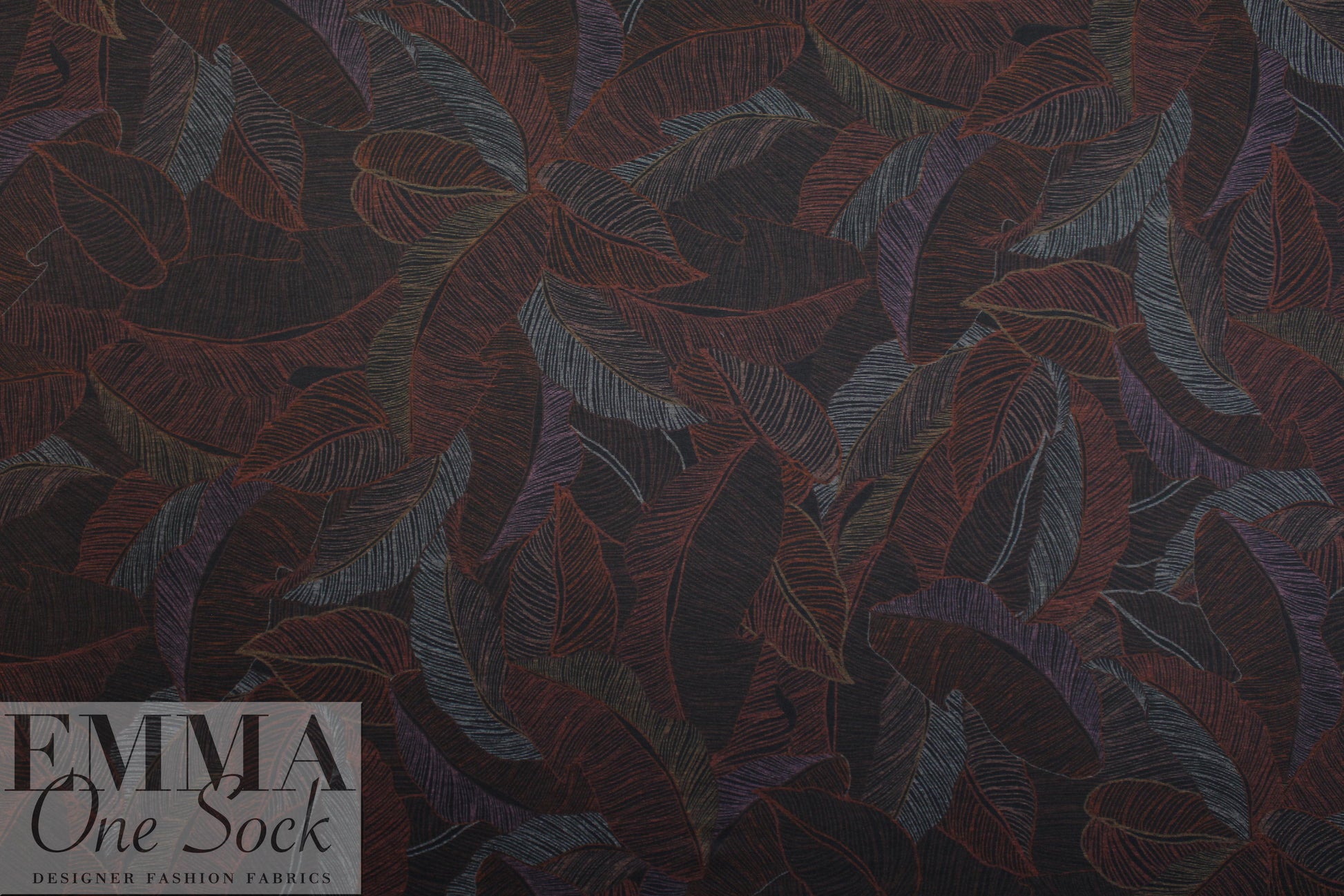 rust/lilac leaf print 4-way stretch ponte 2.125 yd