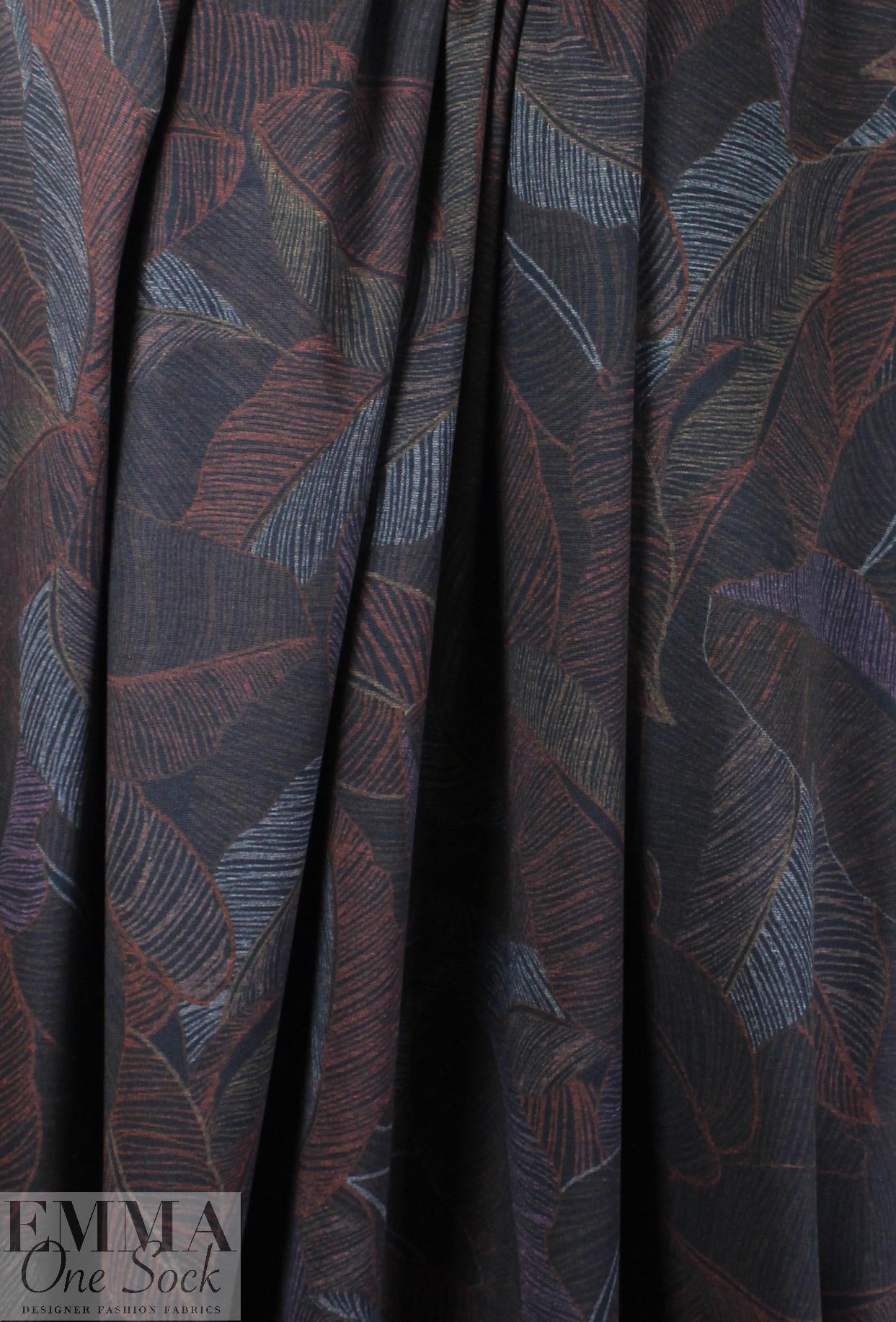 rust/lilac leaf print 4-way stretch ponte 2.125 yd