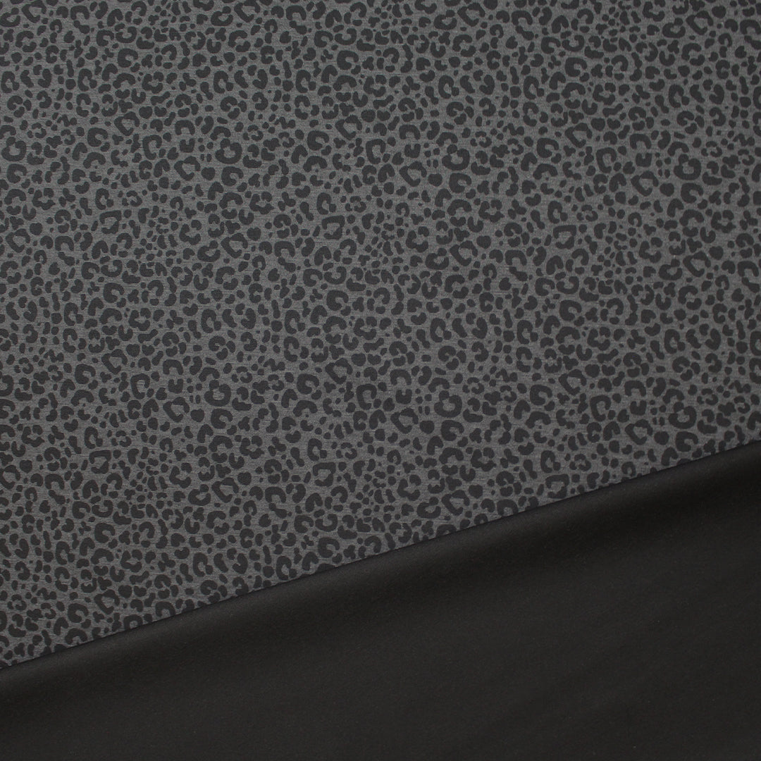 leopard spot 4-way stretch ponte - black/gray 1.4 yds