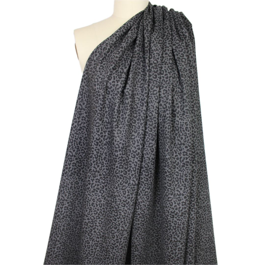leopard spot 4-way stretch ponte - black/gray 1.4 yds
