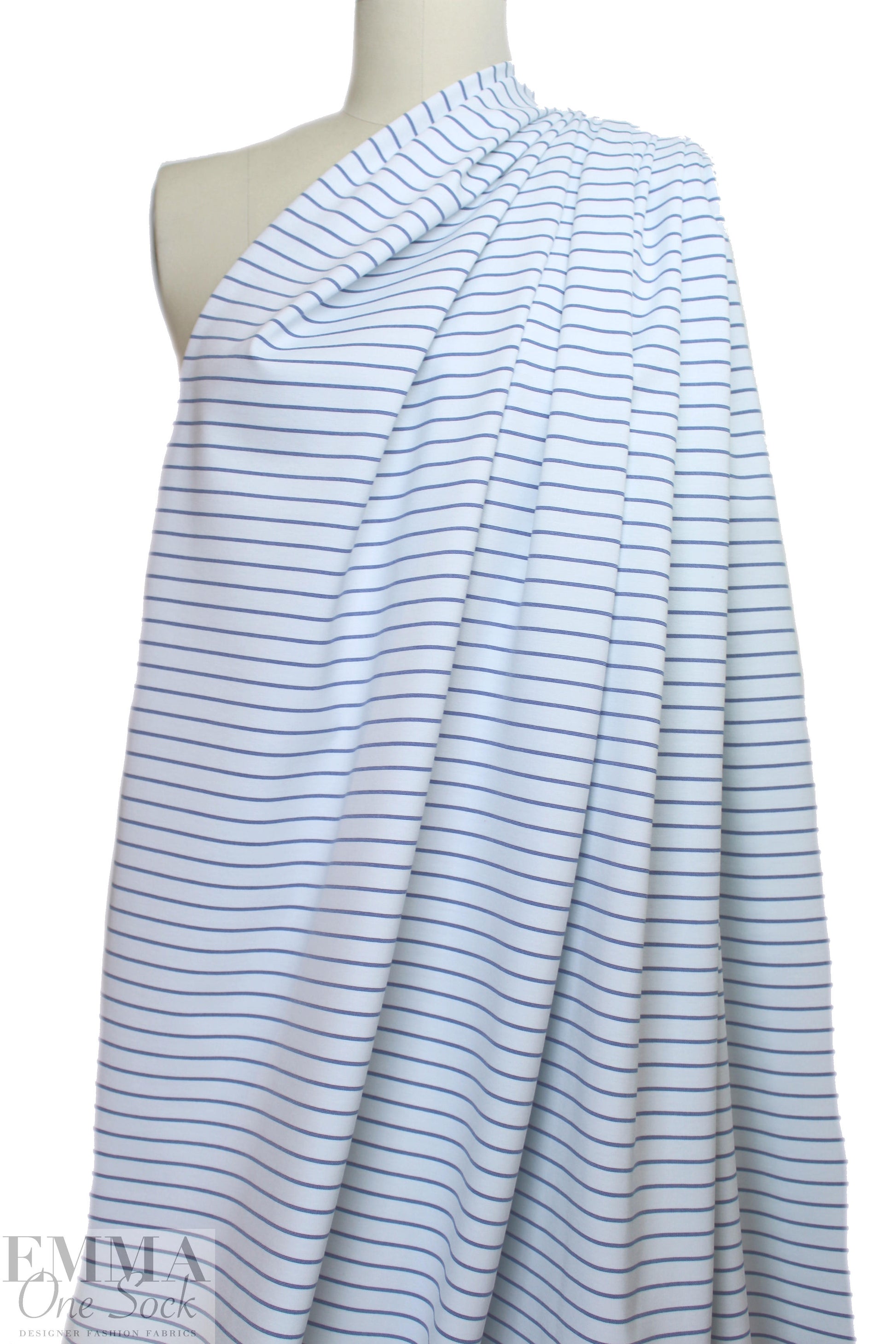 'nautical' 4-way stretch ponte - navy/white stripe 1.375 yds