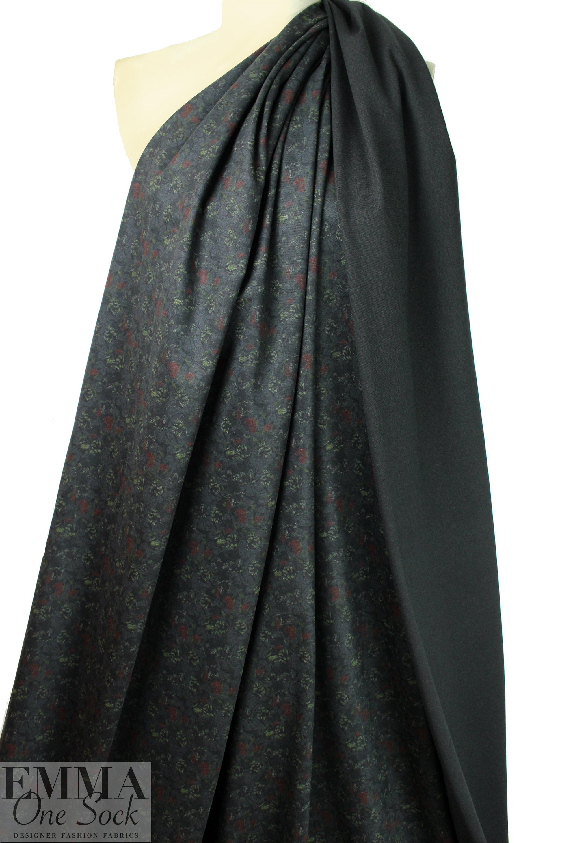 flowery nocturne ponte - persian red/charcoal 2 yds