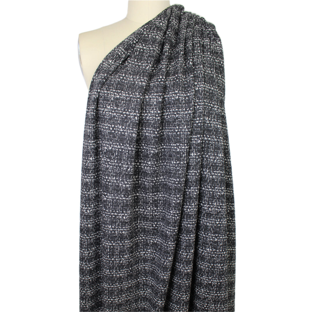 Italian off-black/gray hatch design wool doubleknit 2.5 yd