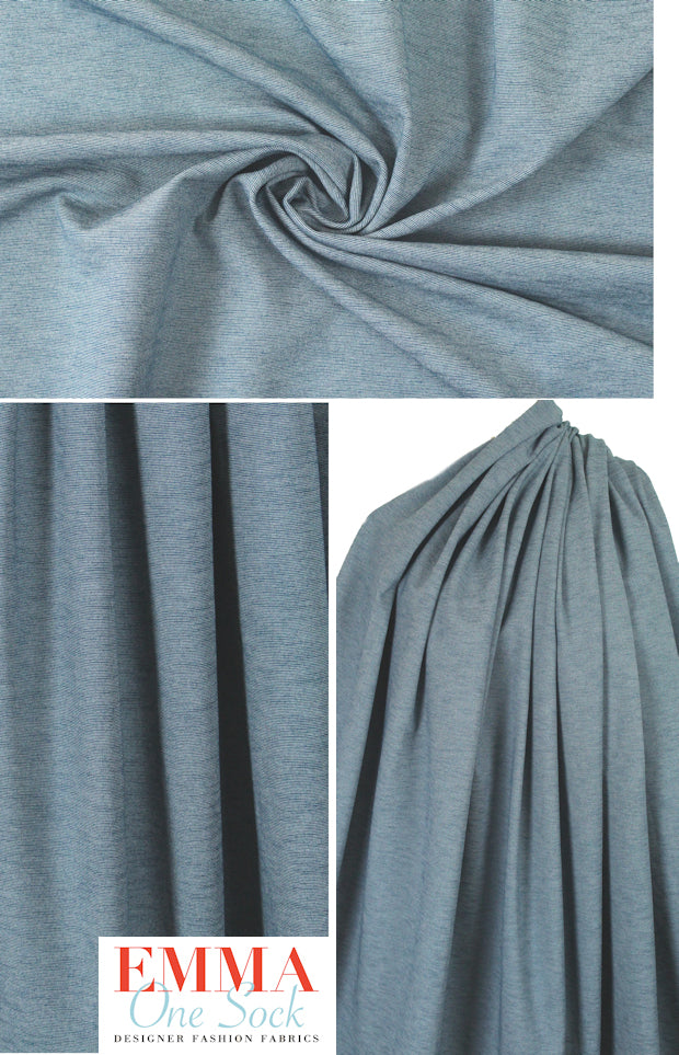 Italian rayon blend ponte - denim micro stripe