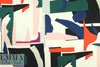 NY designer graphic shapes print ponte - navy/blush/red