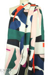 NY designer graphic shapes print ponte - navy/blush/red