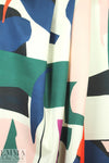 NY designer graphic shapes print ponte - navy/blush/red 1.25 yds