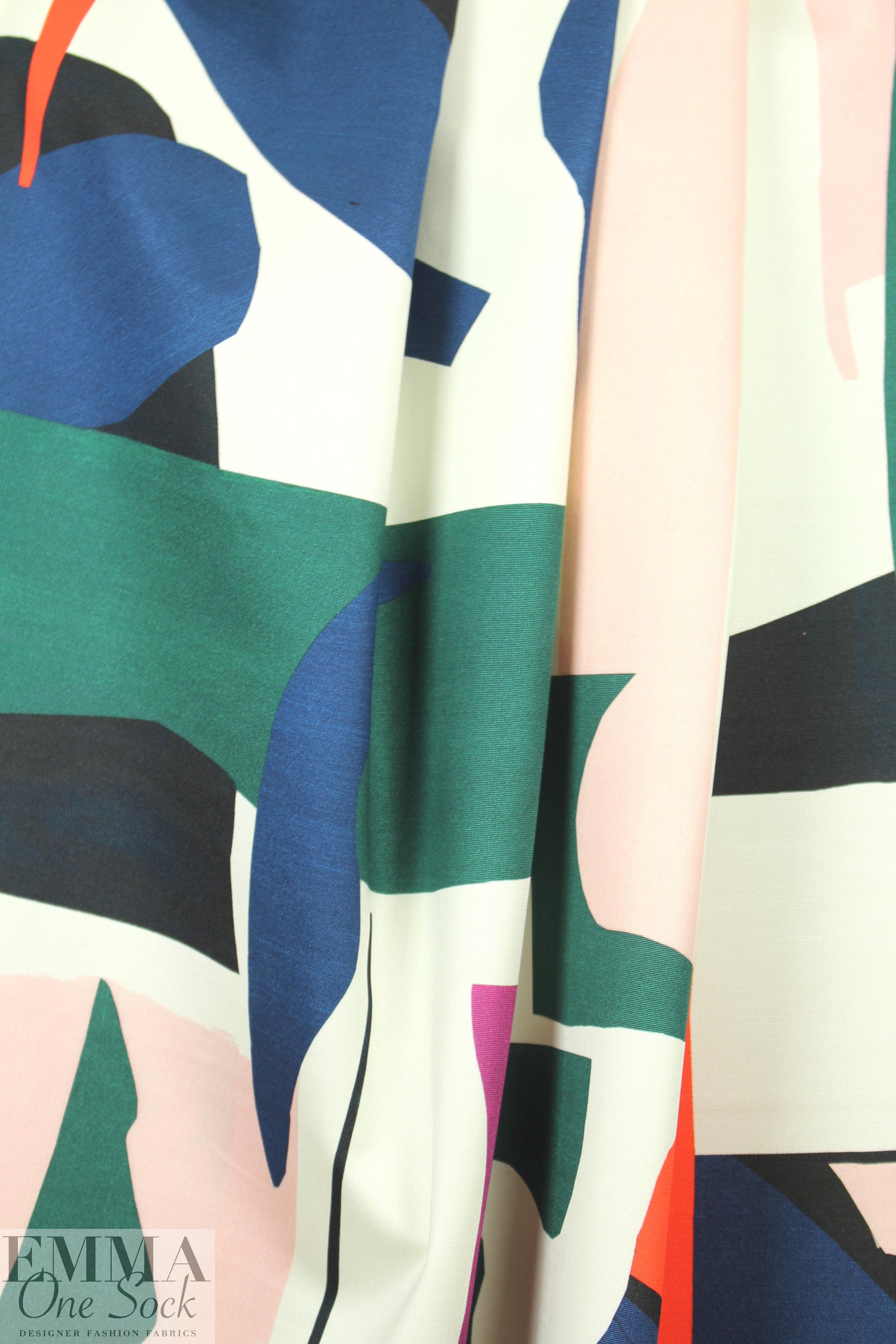 NY designer graphic shapes print ponte - navy/blush/red 1.25 yds