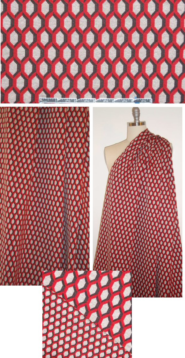 Italian black/red/gray graphic doubleknit ponte (1)