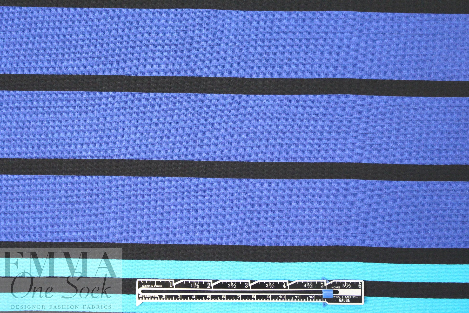 Italian stripe pattern 4-way stretch ponte - blue/turq