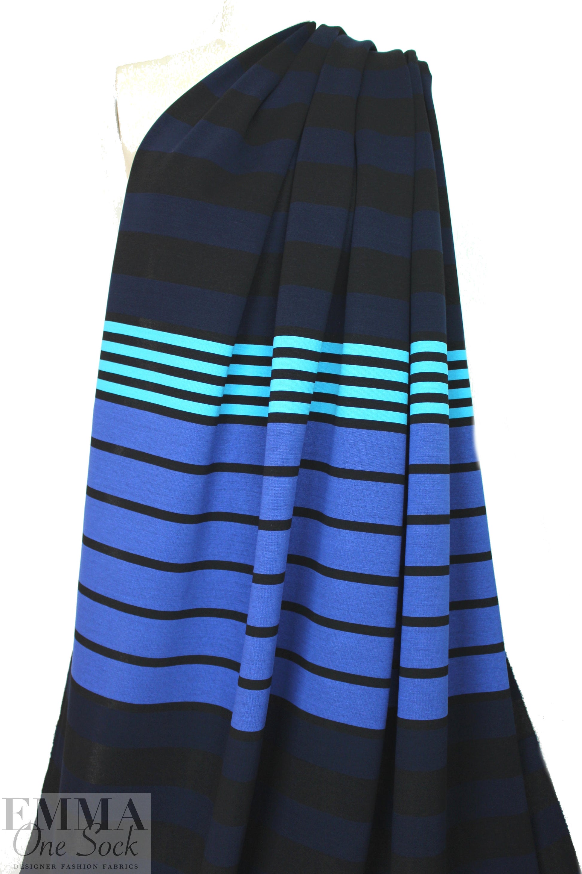 Italian stripe pattern 4-way stretch ponte - blue/turq