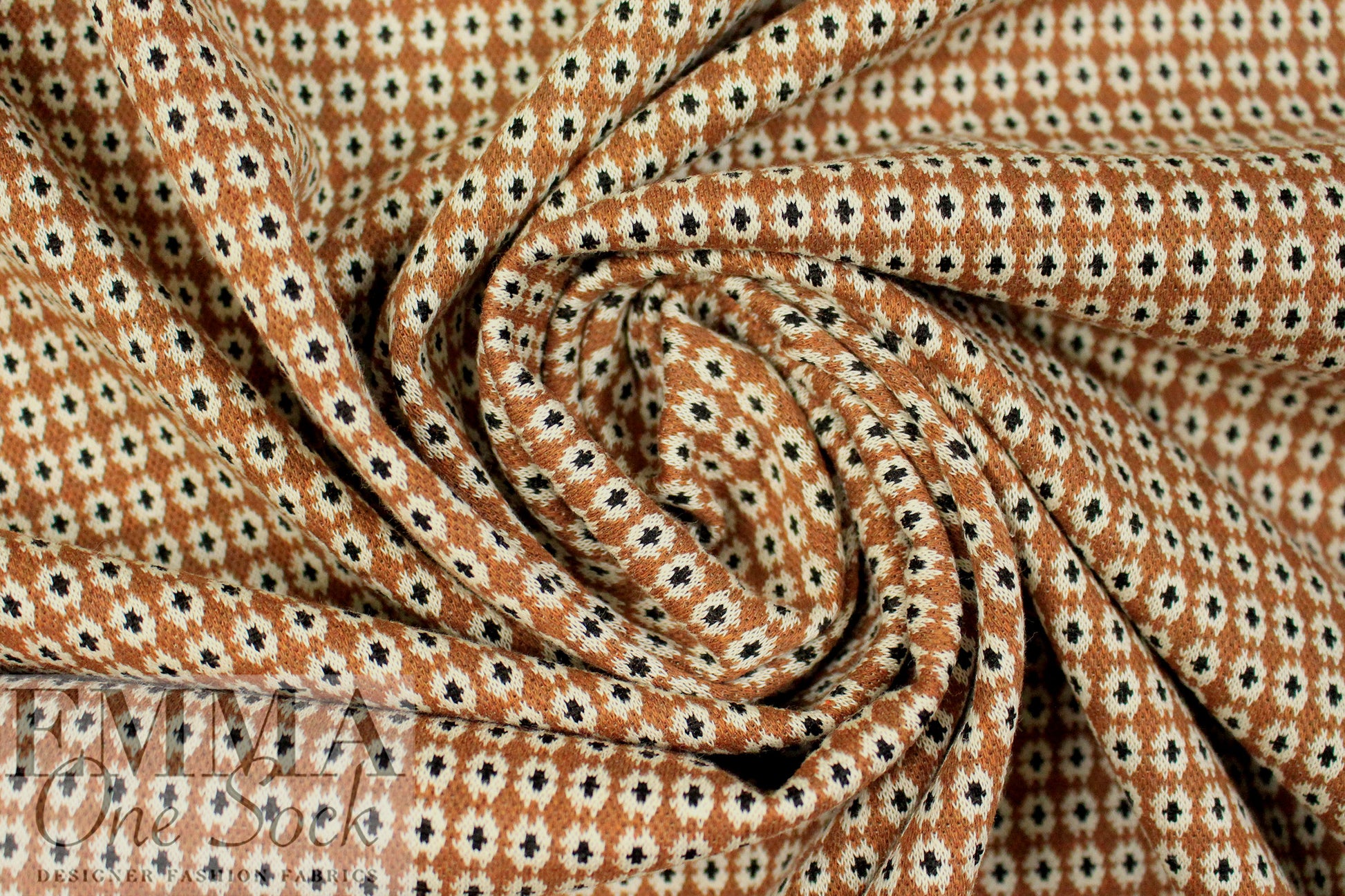 NY designer mod mini flowers ponte - pecan/parchment/black .75 yds