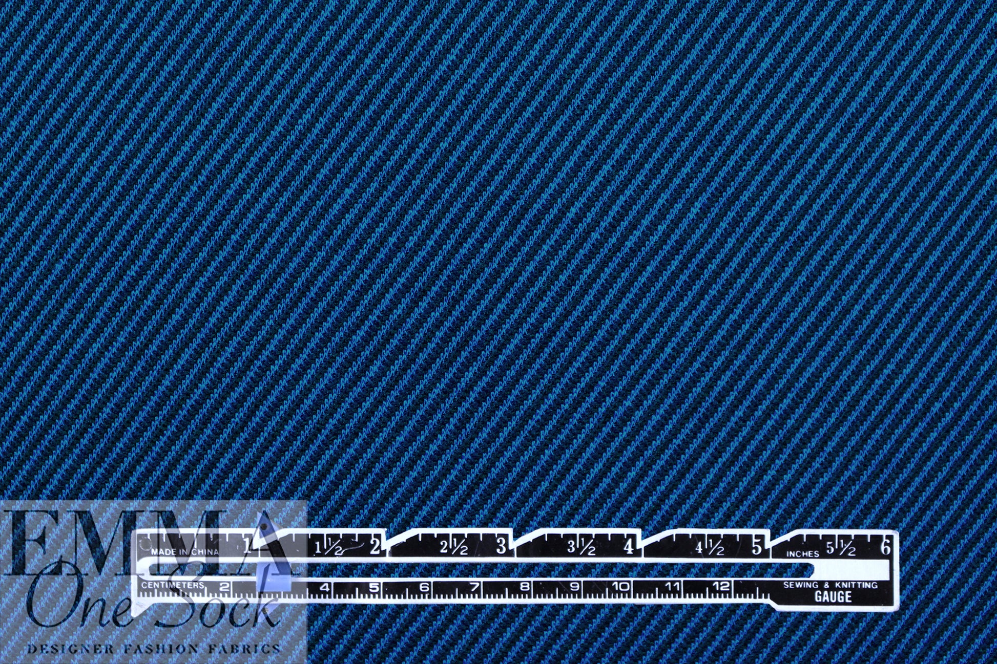 NY designer blue/black diagonal stripe rayon blend ponte