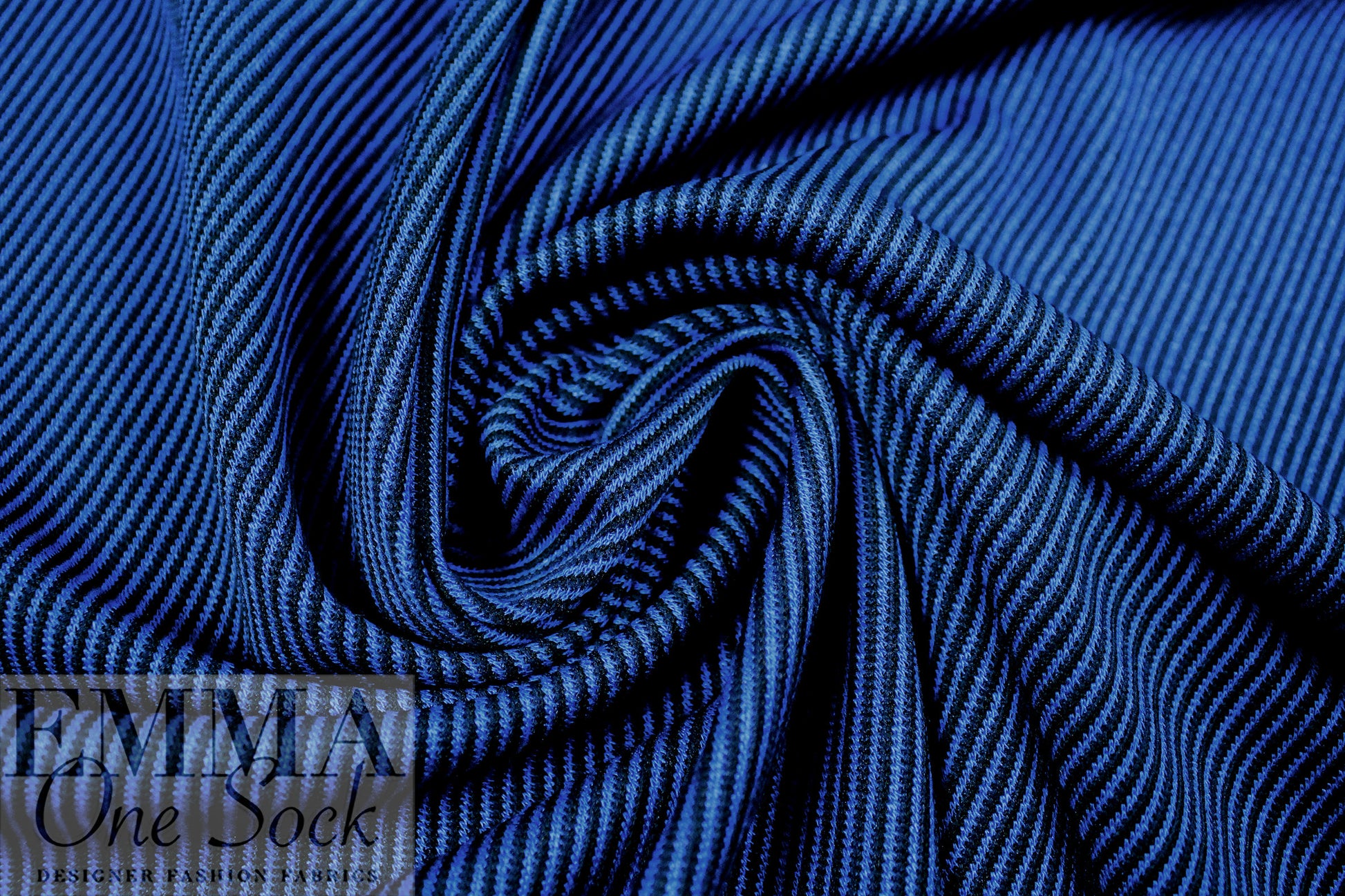 NY designer blue/black diagonal stripe rayon blend ponte