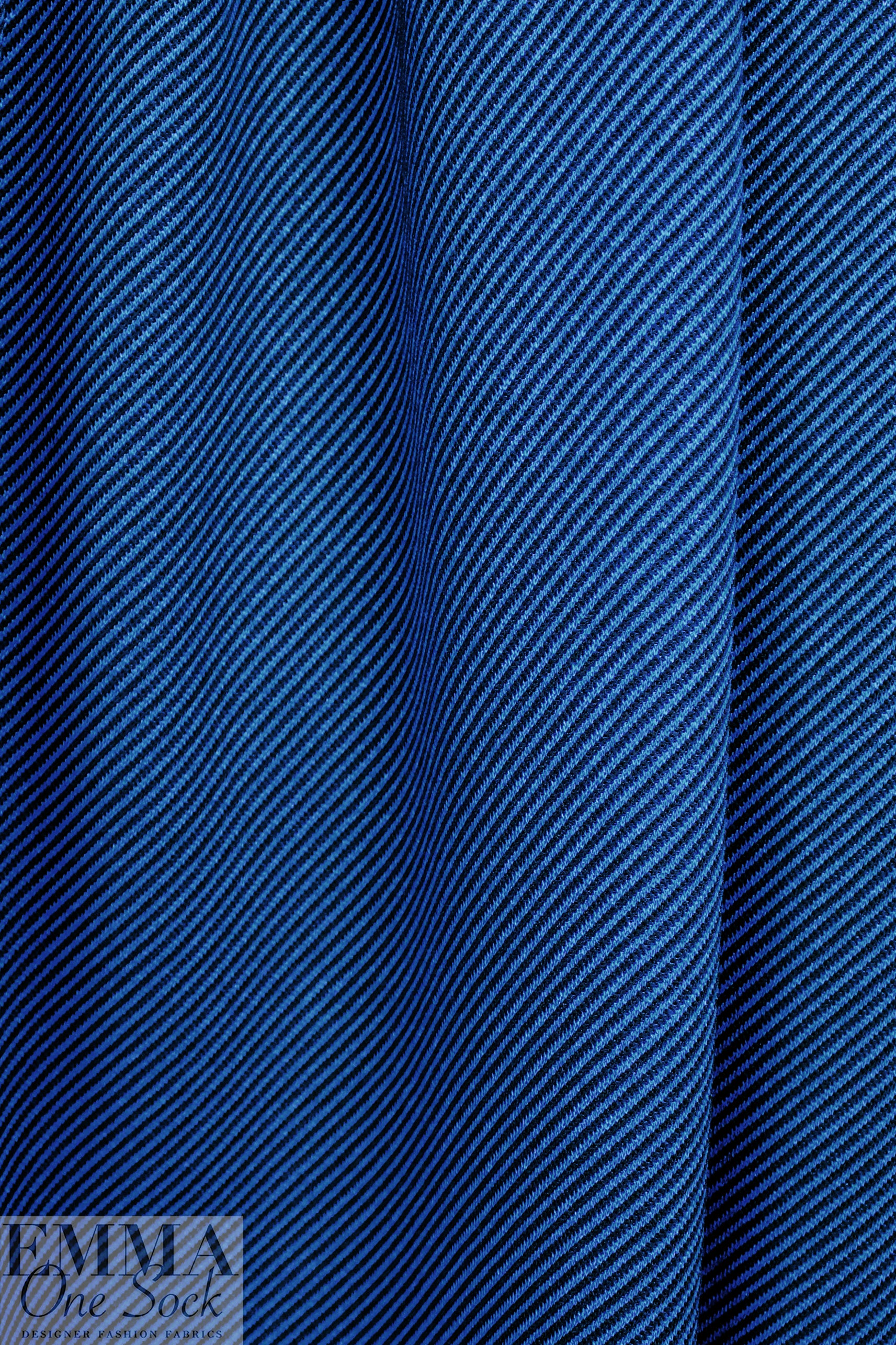 NY designer blue/black diagonal stripe rayon blend ponte