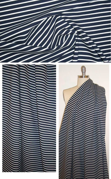 Italian midnight/white stripes rayon blend ponte 4-way 1.66 yd
