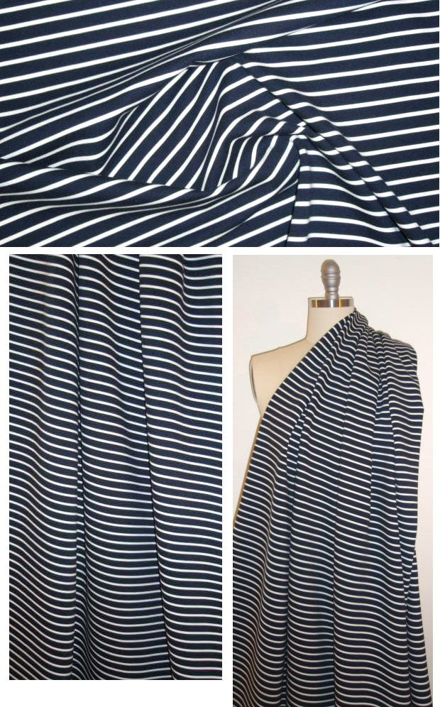 Italian midnight/white stripes rayon blend ponte 4-way 1.125 yds