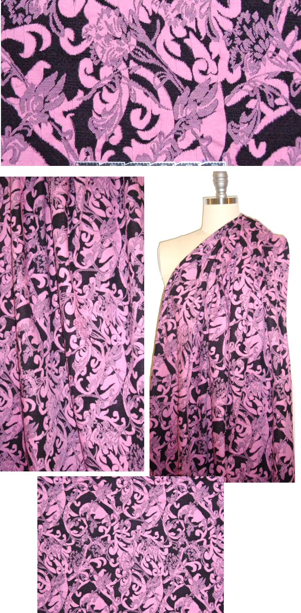 NY designer pink/black lyrical scroll yarn-dye ponte