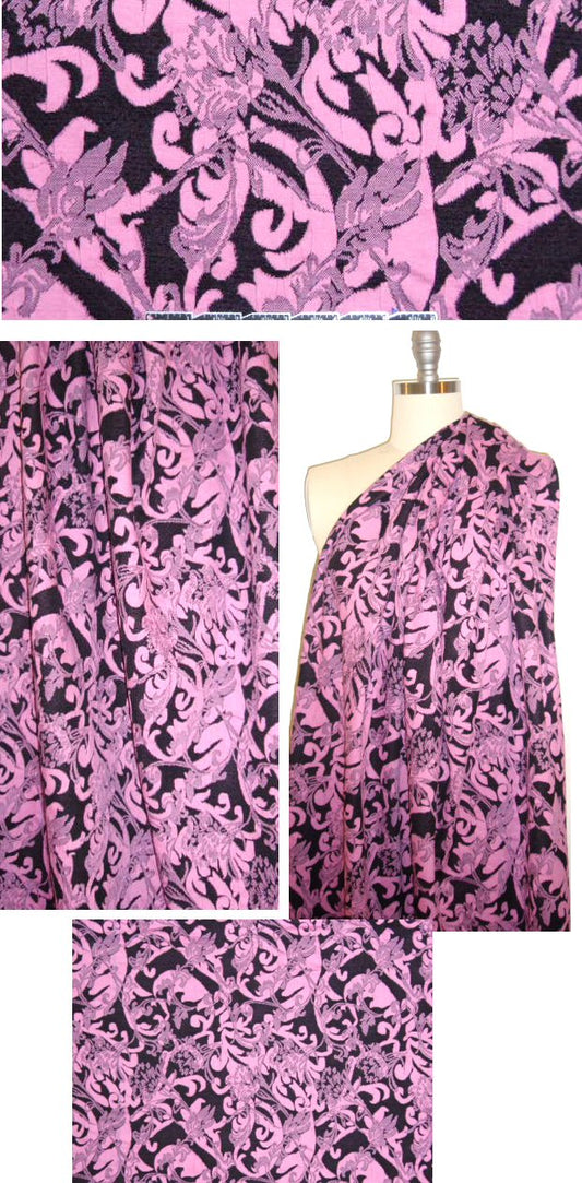 NY designer pink/black lyrical scroll yarn-dye ponte