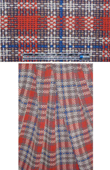 Italian textured matelasse knit - terra cotta plaid 1.75 yd