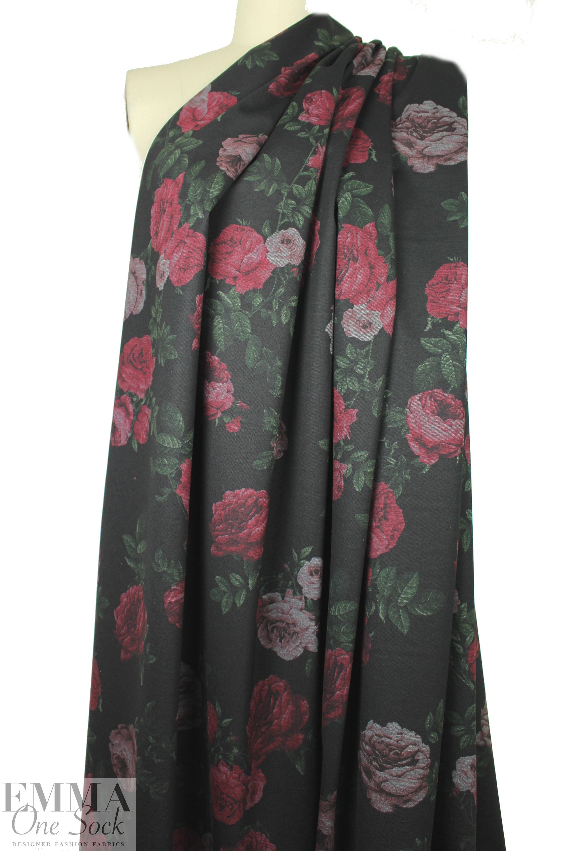 watercolor floral ponte - antique rose 1.5 yd