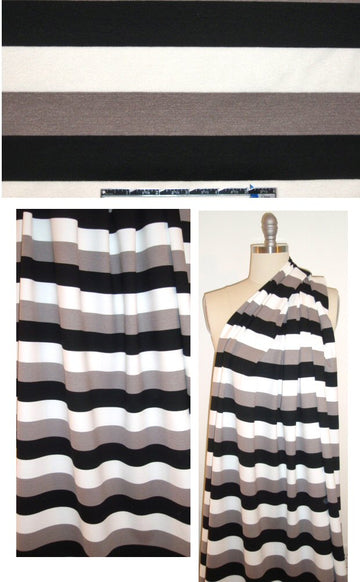 Italian black/white/taupey gray striped ponte knit 1.5 yd