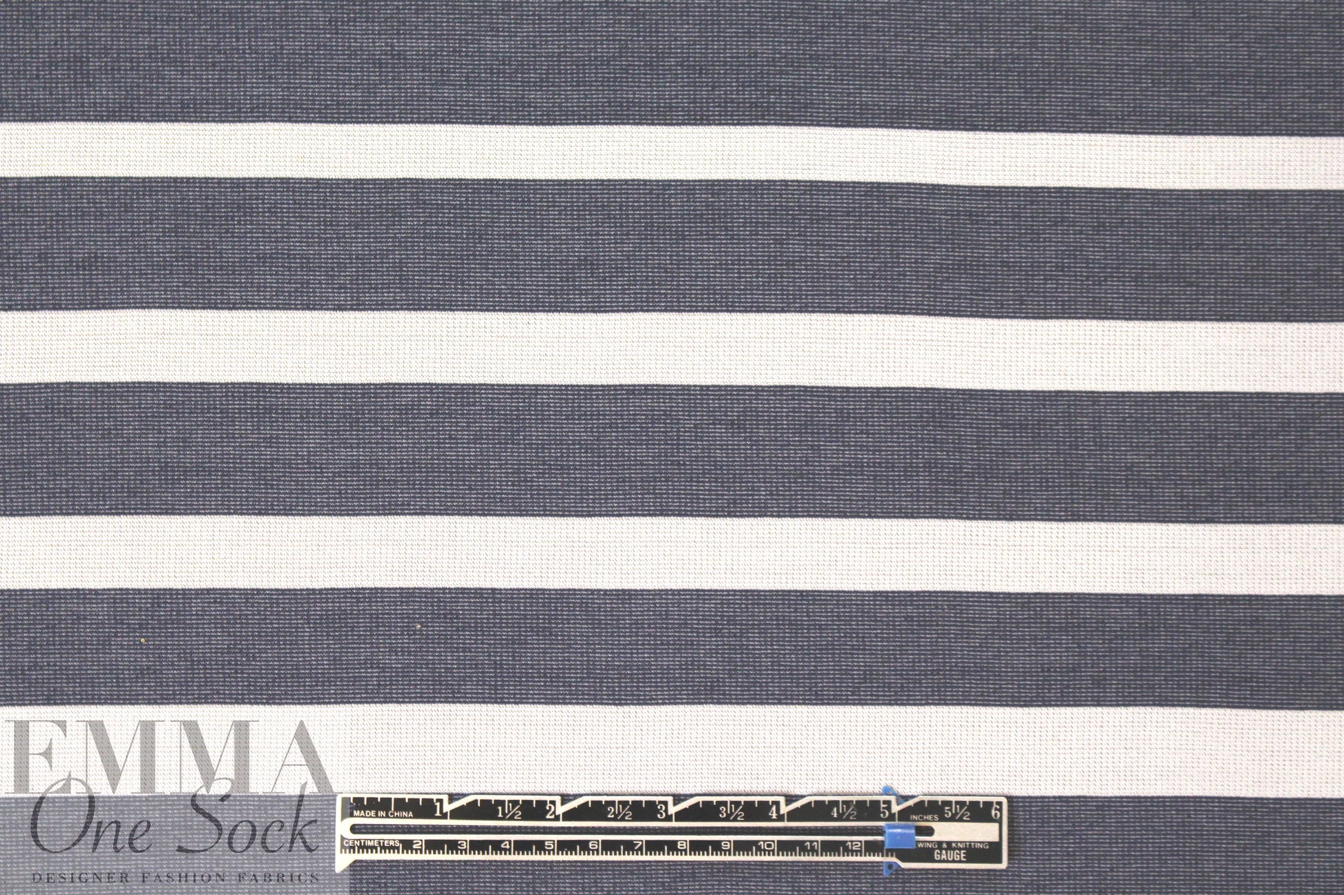 Italian stripes and dots 4-way stretch ponte - navy/white