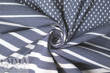 Italian stripes and dots 4-way stretch ponte - navy/white