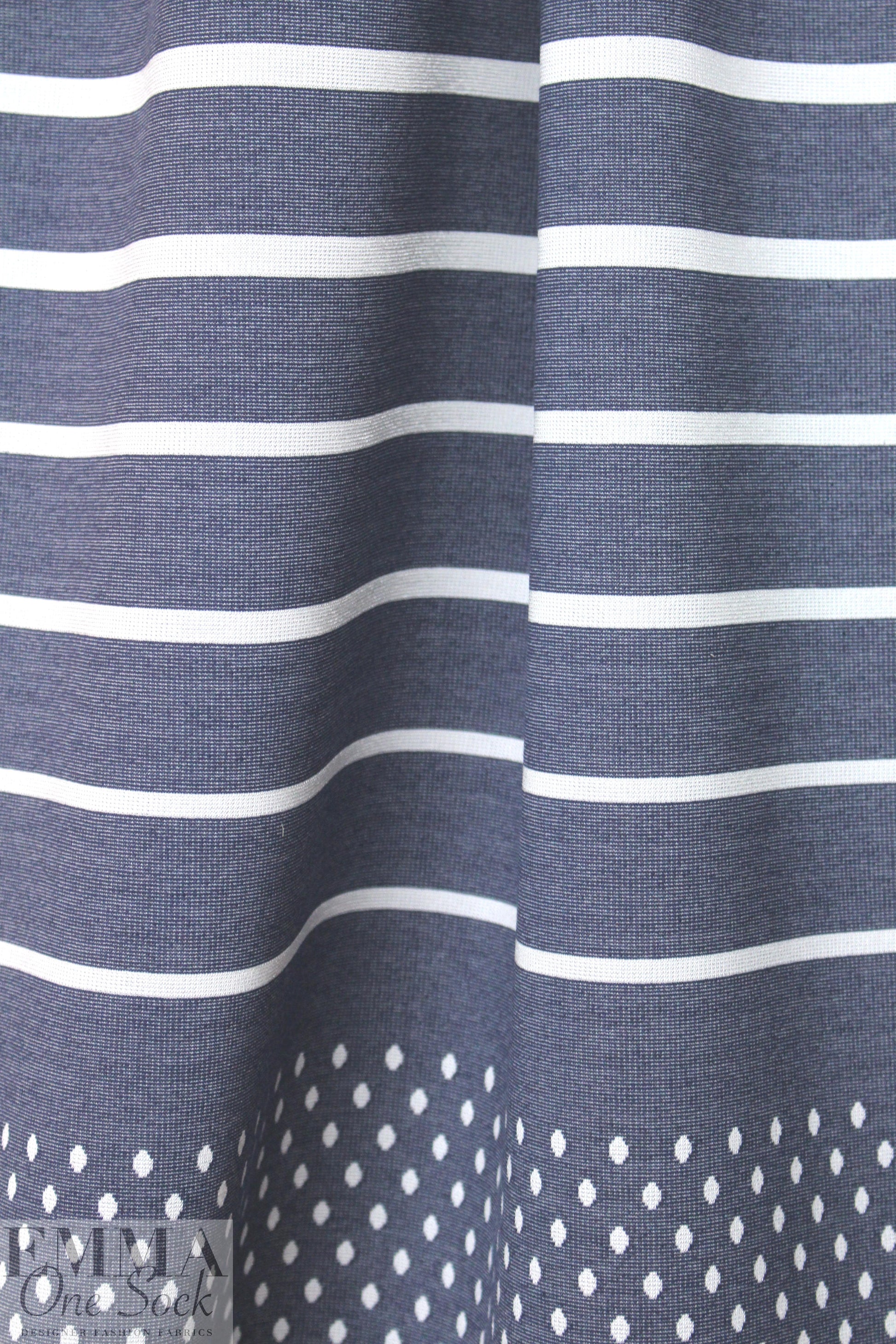 Italian stripes and dots 4-way stretch ponte - navy/white