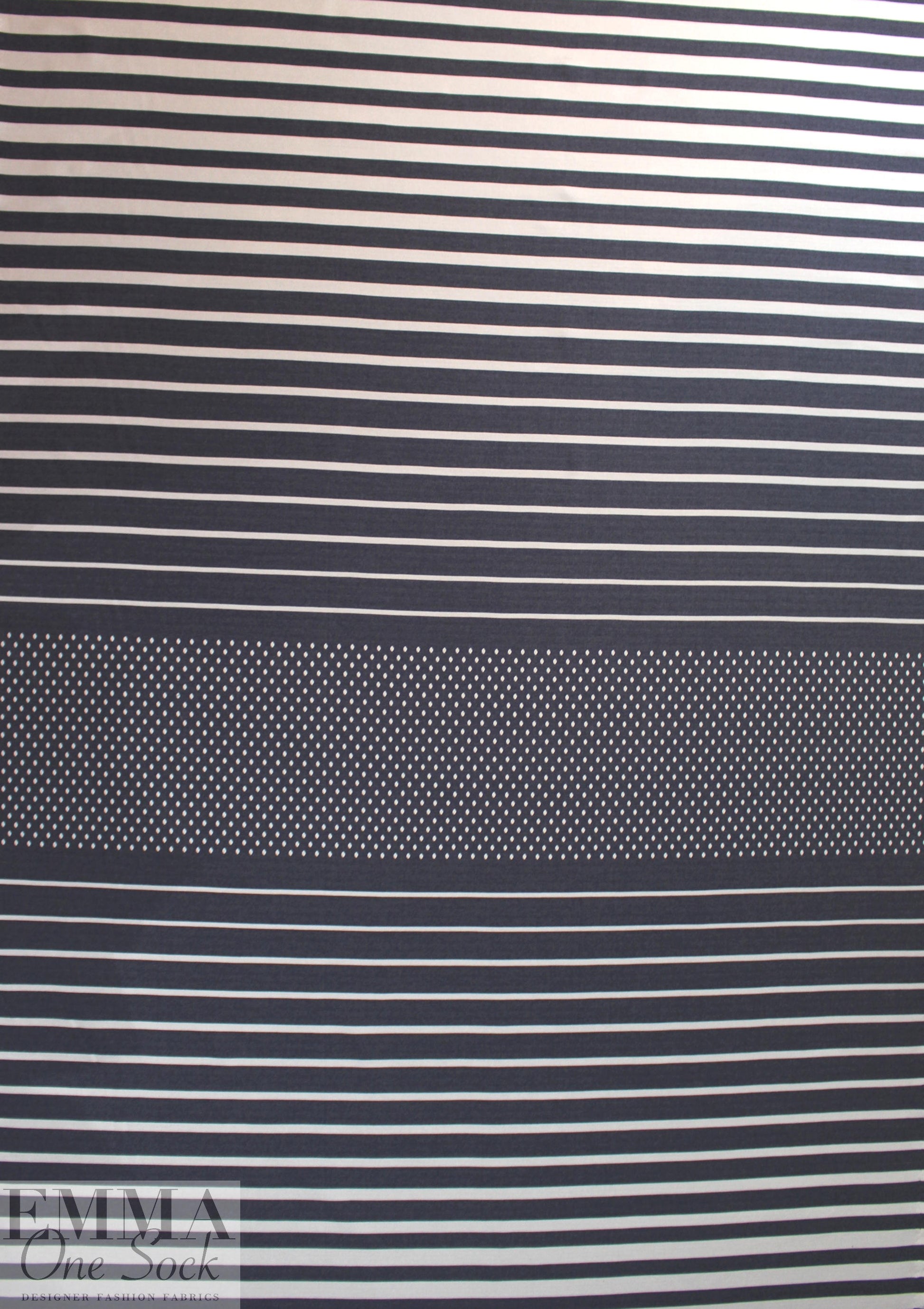 Italian stripes and dots 4-way stretch ponte - navy/white