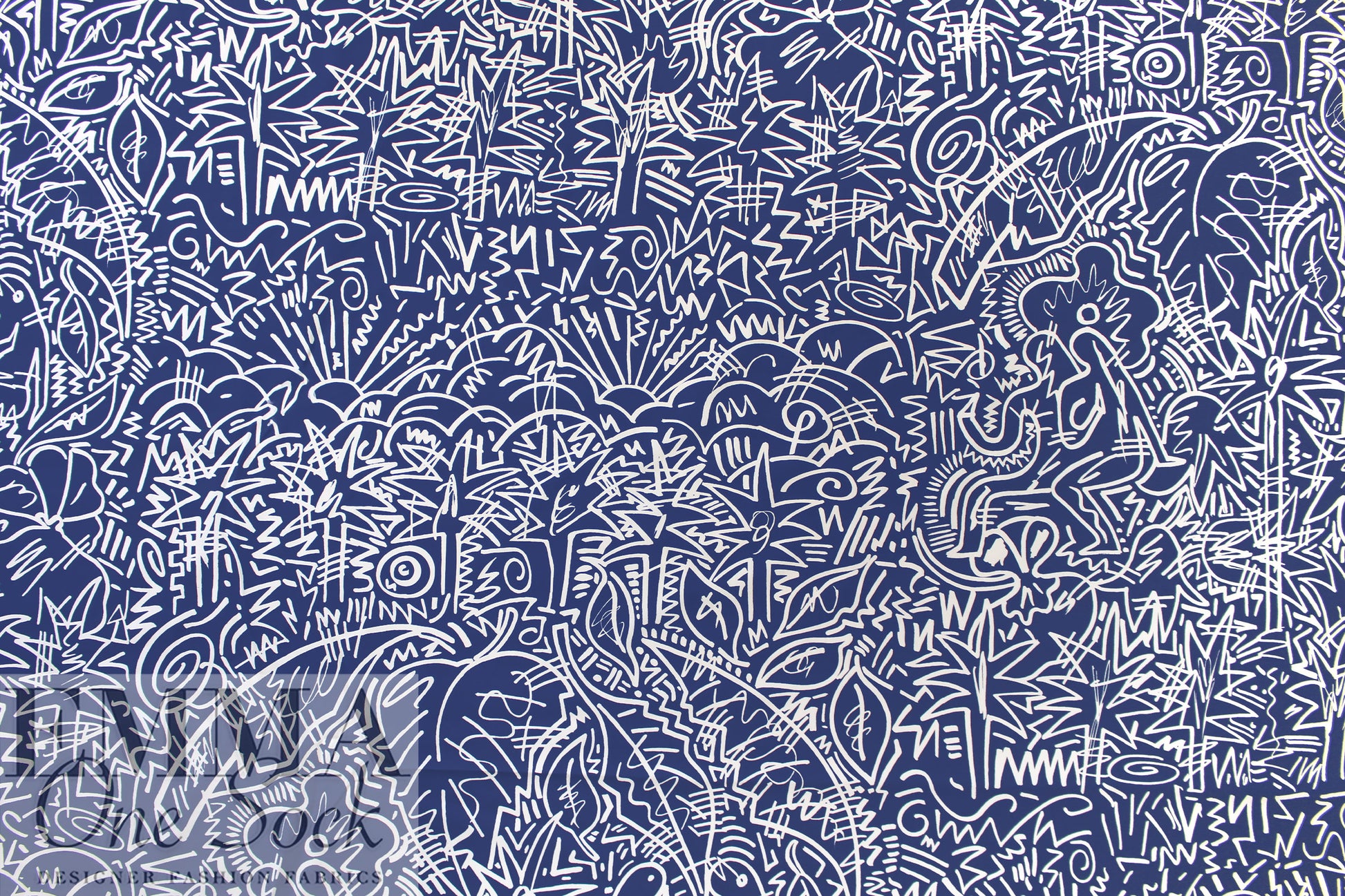Cana1i 'modern glyphs' cotton poplin -navy/white .5 yds