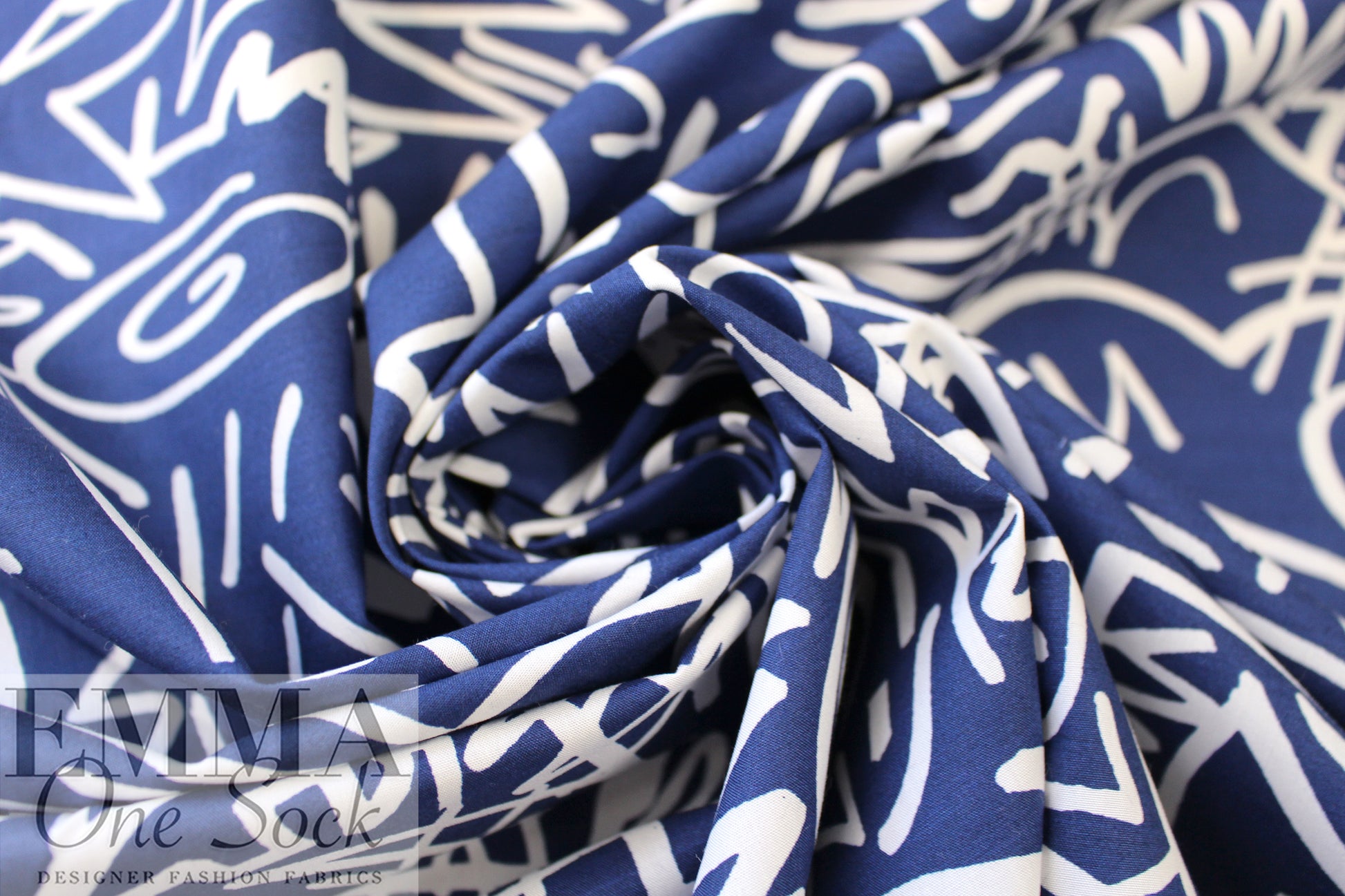 Cana1i 'modern glyphs' cotton poplin -navy/white .625 yds