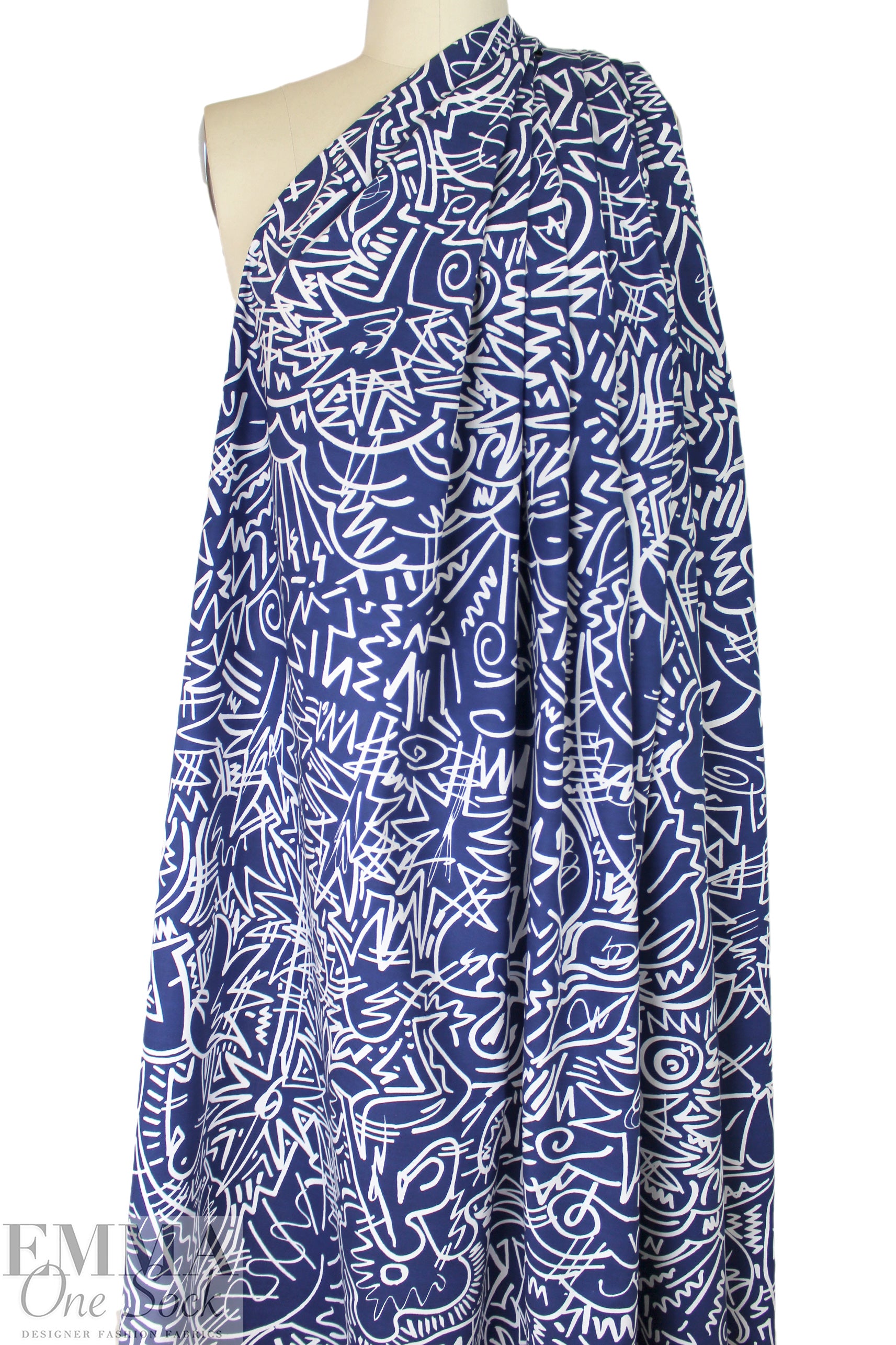 Cana1i 'modern glyphs' cotton poplin -navy/white .5 yds